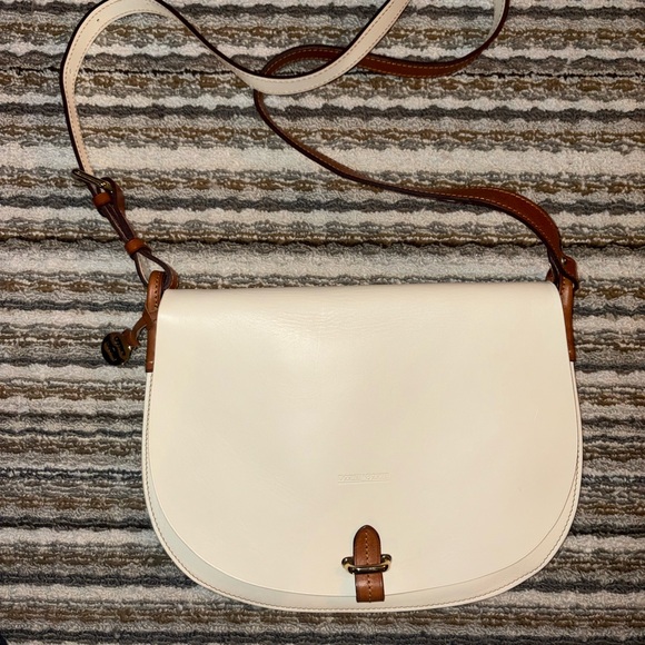 Dooney And Bourke Alto Cream Leather Saddle Crossbody Bag